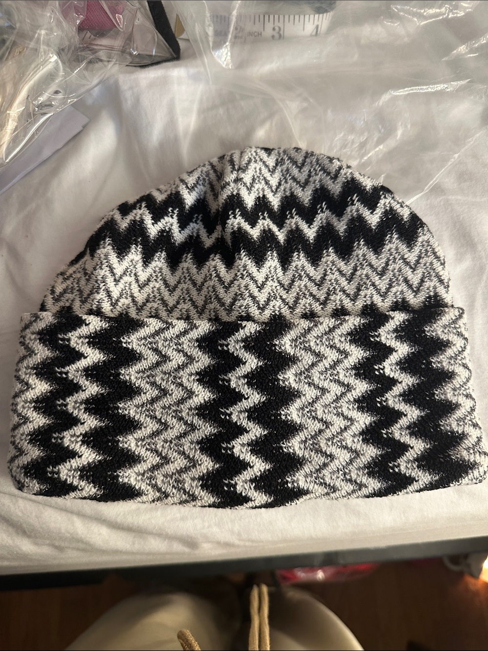 Missoni Black and White Zigzag Knit Beanie